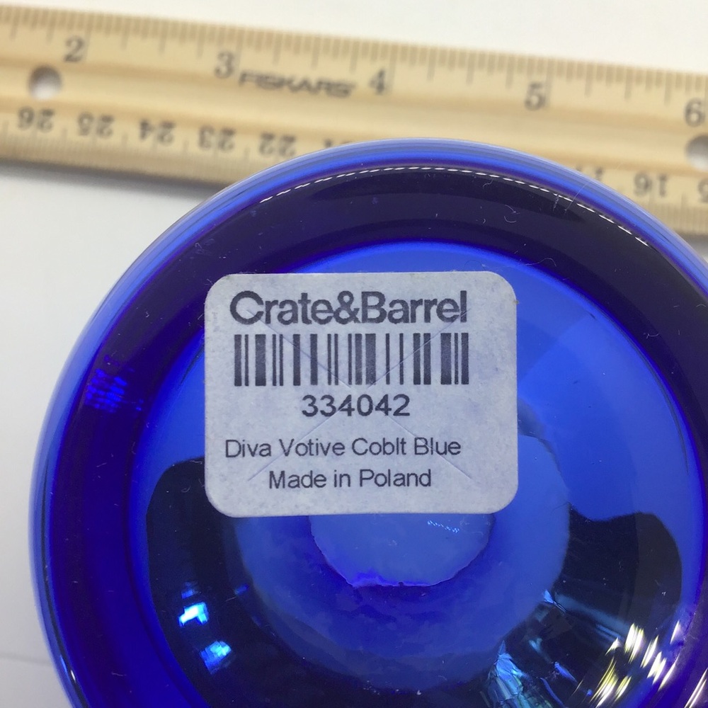 Crate & Barrel Cobolt Blue Glass Votive Candle Holder DIVA Made in Poland - Picture 6 of 7